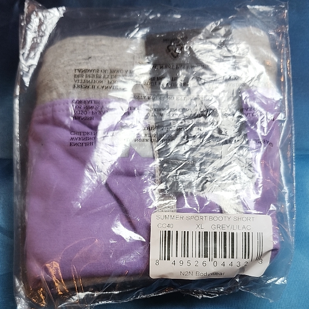 N2N Bodywear Grey and Lilac Sport Booty Shorts